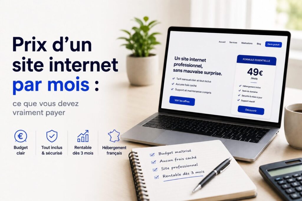 illustration du prix d’un site internet par mois avec ordinateur portable
